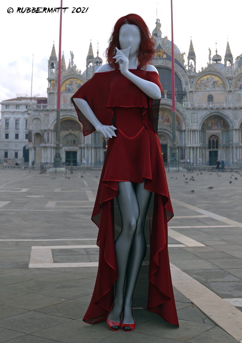 Redhead draped in red