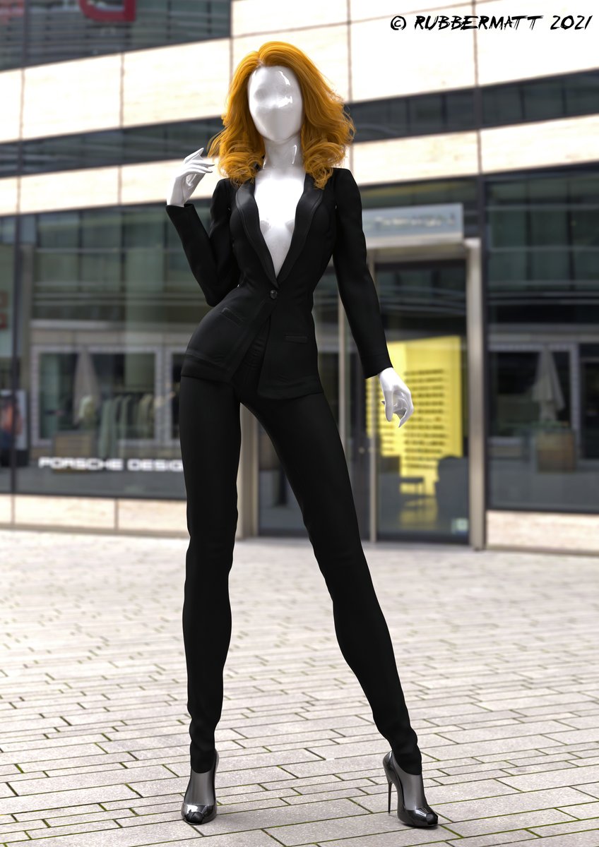 Redhead in trousersuit at townsquare